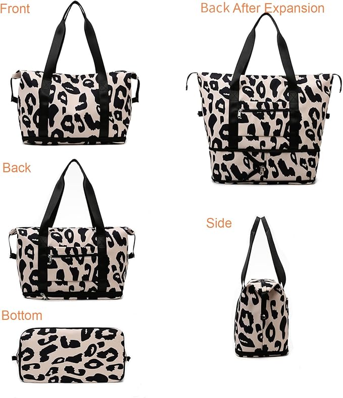 Expandable Weekender Duffel Sport Gym Bag Overnight Travel duffle Bags with Wet Pocket X1-Black Cow