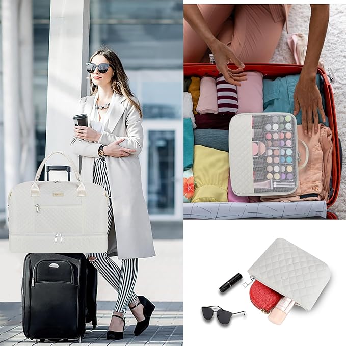 Weekender Bag for Women, Travel Duffel Bag Carry On Overnight Bag with Shoe Compartment Large Nylon Travel Weekend Tote Bag