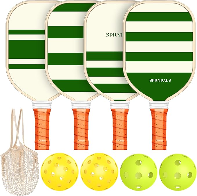 Pickleball Paddles Set of 4, USAPA Approved Pickleball Set of 4 with 4 Pickleball Balls & 1 Carry Bag Premium Wooden Cute Pickle Ball Paddles Grip Gifts for Women Youth Men
