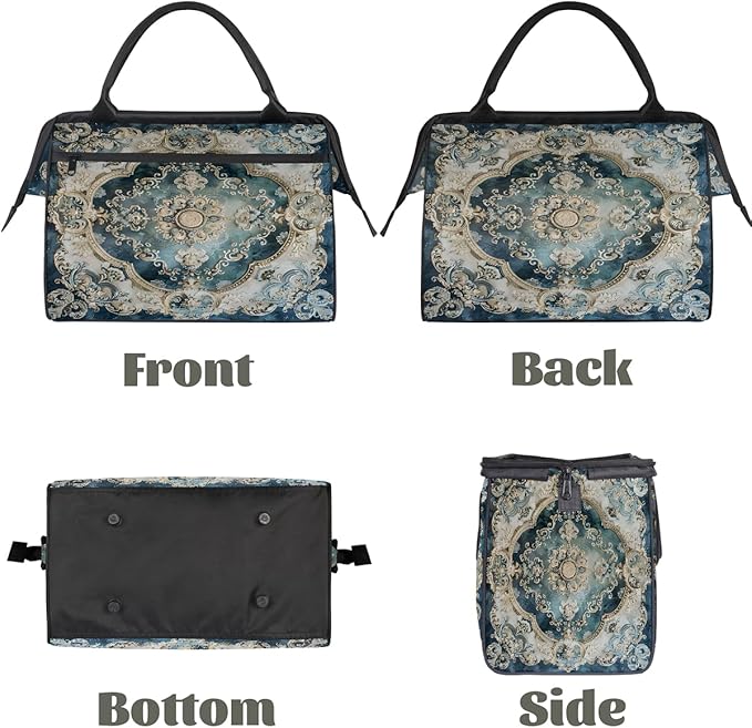 Travel Duffle Bag, Mandala Flower Carpet Floral Overnight Weekender Tote Bag for Women Men Waterproof Carry On Luggage with Zipper Lightweight Sport Gym Bag for Traveling Yoga Camping Traveling Gifts
