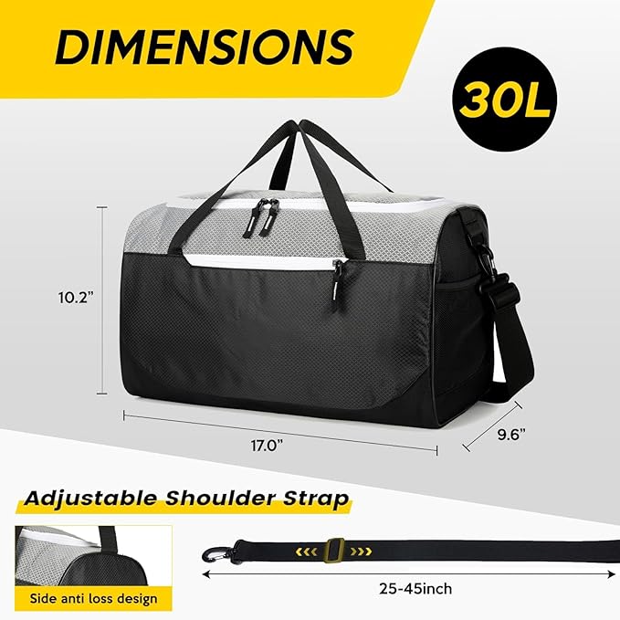 17 inch Small Gym Bag for Men, Foldable Duffle Bag for Travel, Carry On Duffel Bags for Airplanes, Black