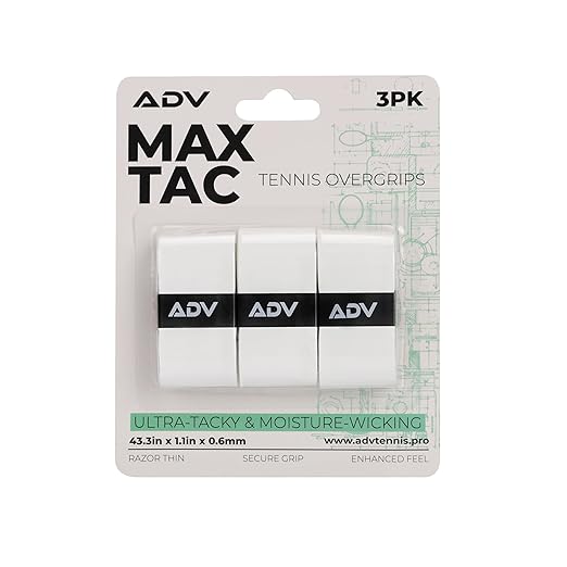ADV MaxTac Tacky Tennis Overgrip - 3 Pack - Extremely Sticky Non-Slip Tennis Grips Overgrip - Razor-Thin & Easy to Use Pro Tennis Racquet Grip Tape (3-Pack White)
