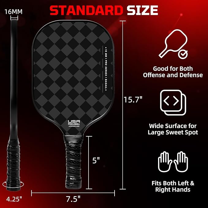 BAGAIL Pickleball Paddles, USAPA Approved Fiberglass Surface Pickleball Set, Lightweight Pickle Ball Rackets with 4 Balls, 1 Bag, Designed in California for Traction and Stability