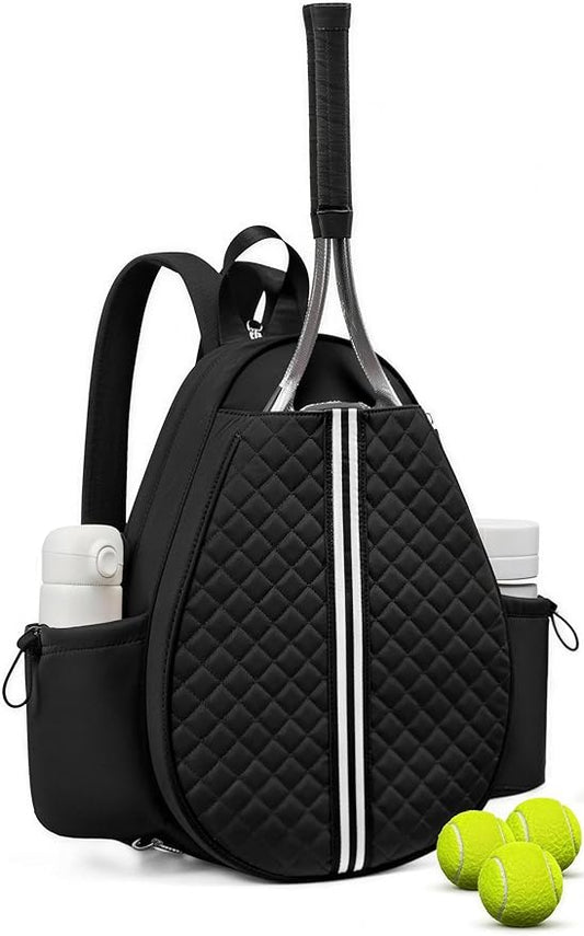 Tennis Racket Bag, Tennis Bags for Women, Quilted Sling Crossbody Backpack with Hook, Water Resistant Tennis Racket Cover for Pickleball, Racketball