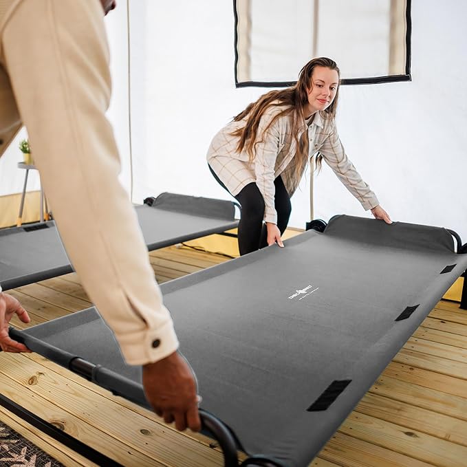 Disc-O-Bed Large Outdoor Convertible 2 Person Bench and Double Camping Cot Portable Bed Bunk System for Adults, Grey