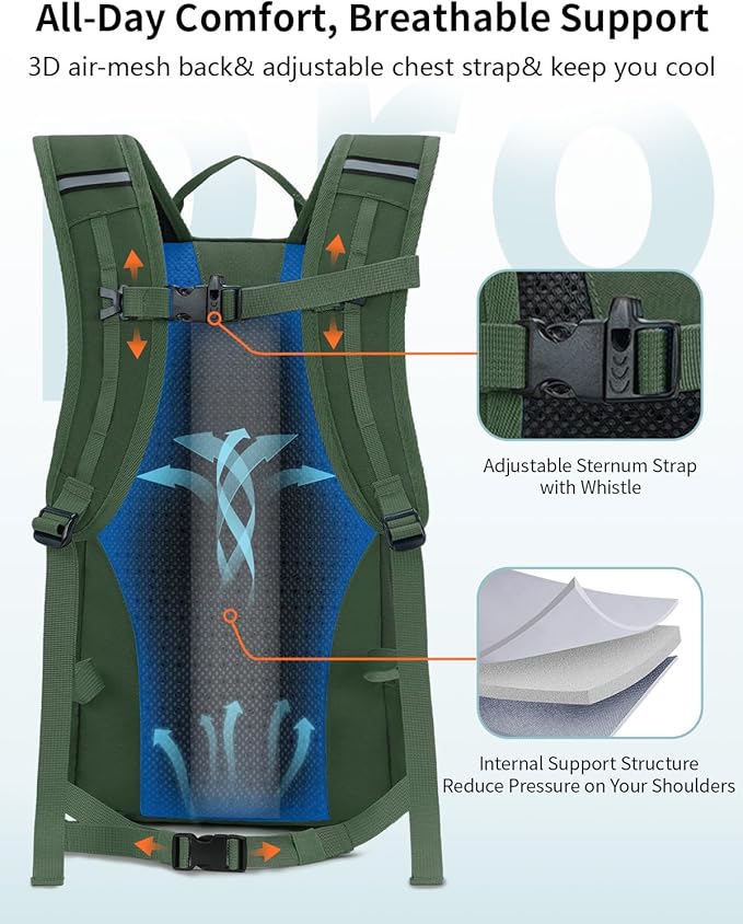 ECOHUB Small Hiking Backpack for Men Women, 20L Lightweight Travel Backpacks Water Resistant Camping Cycling Hiking Daypack