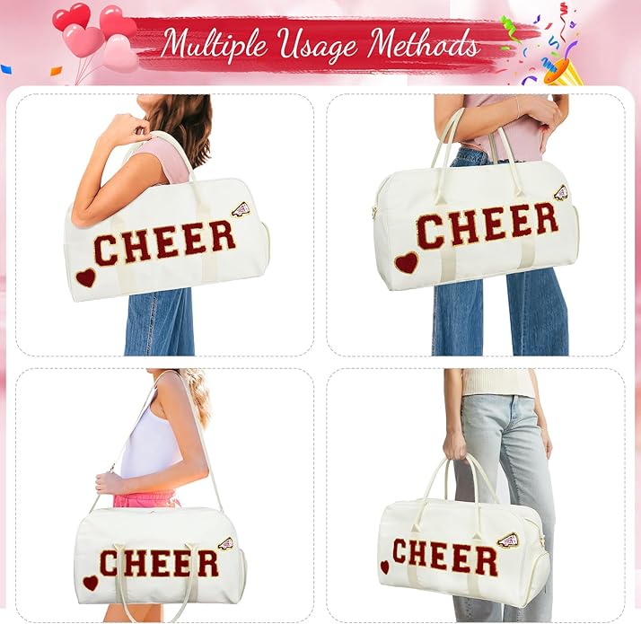 Dance Bag for Girls 2PCS Ballet Cheer Bag with Shoes Compartment Chenille Letter Embroidery for Dancer Travel Overnight bag