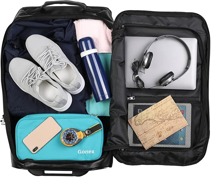 Gonex Rolling Duffle Bag with Wheels, 70L Water Repellent Wheeled Travel Duffel Luggage with Rollers 25 inch, Black