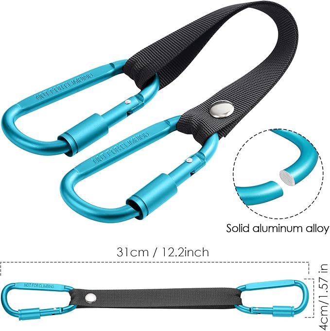 Bag Hook for Fence, Aluminum Alloy Carabiner Strap for Hanging Baseball Softball Pickleball Tennis Bags (Cyan 2)