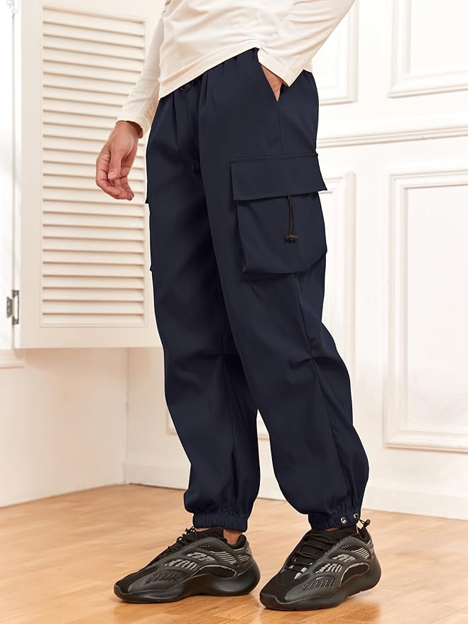 ZAFUL Men's Parachute Pants Casual Baggy Cargo Drawstring Trouser