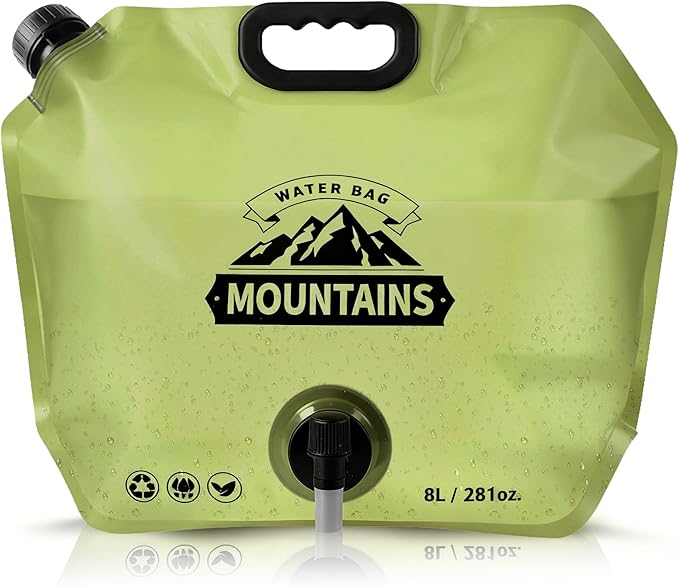 Collapsible 8L Water Storage Bag, BPA-Free Portable Folding Water Jug with Adjustable Faucet, Leakproof Emergency Water Bag for Camping, Hiking, Riding, Outdoor Sport (1, Green)