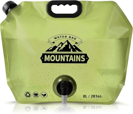 Collapsible 8L Water Storage Bag, BPA-Free Portable Folding Water Jug with Adjustable Faucet, Leakproof Emergency Water Bag for Camping, Hiking, Riding, Outdoor Sport (1, Green)