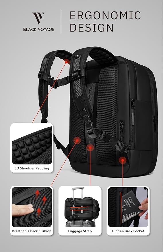 BlackVoyage Vortex Vacuum Seal Travel Backpack 60L Expandable Air Compression System Water Resistant TSA Lock Carry-On Suitcase Luggage Black AERO Lite - Vacuum Pump Included