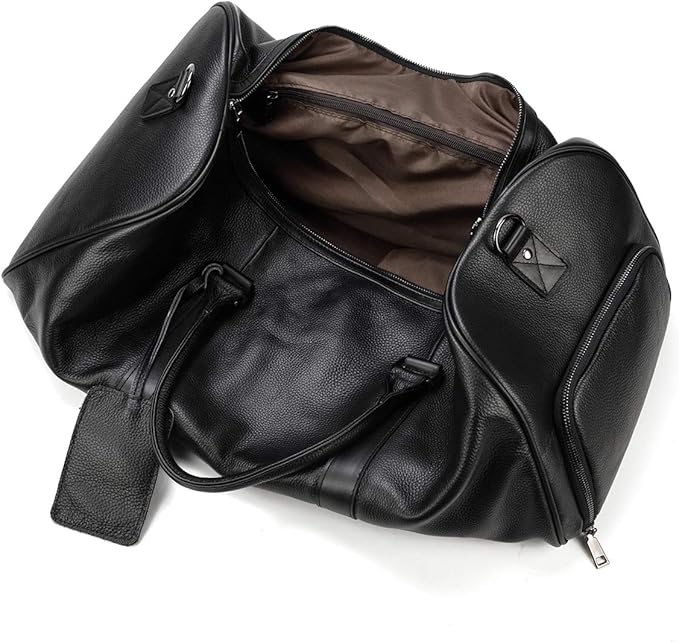Genuine Leather Travel Duffel Bags for Men and Women Leather Overnight Weekend Bags Sports Gym Duffle, 9423 Black