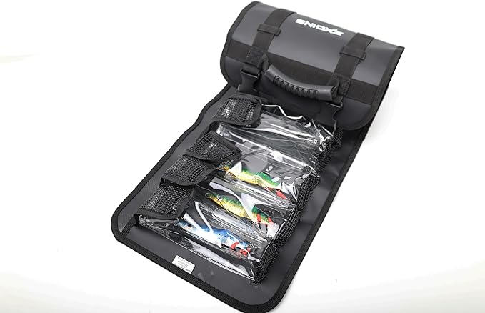 Lure Roll Up Fishing Jig Pouch Tackle bags | Heavy Duty Compact Waterproof Tarpaulin Fish Lure Pouch | 10 Clean Window Pockets for Fishing Lures Jigs Tools Storage