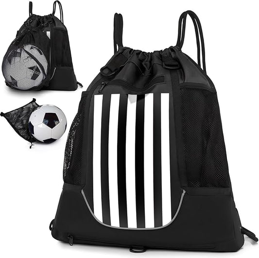 KAEGREEL Drawstring Soccer Bag Basketball Backpack for Kids Teens, Foldable Sports Bags Detachable Ball Mesh Bag for Gym Yoga Football Baseball