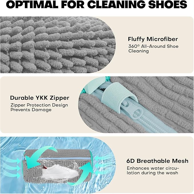 Shoe Washing Machine Bag: Laundry Shoe Bag for Washer and Dryer - 2pc Reusable Shoe Cleaning Bag for Sneaker Tennis Shoes Unstain Cleaner Kit (Gray 2pcs)