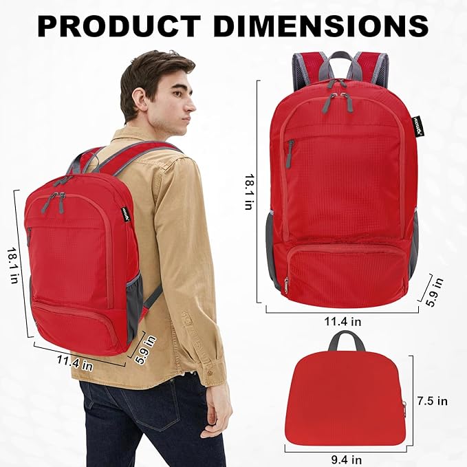 HOLYLUCK 20L lightweight packable Hiking Daypack Foldable Backpack for Men Women Small Travel Outdoor Foldable Shoulder Bag-red