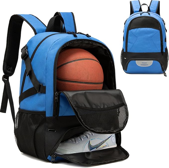 Basketball Backpack - Large Sports Equipment Bag with Ball Holder & Shoe Compartment for Basketball. (blue)