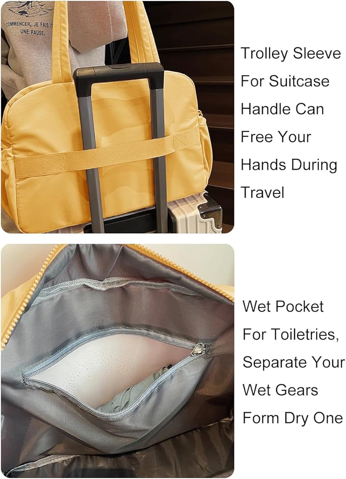 Gym Bag Sport Duffel Overnight Weekender Travel Bag with wet pocket and shoe pocket M06 Yellow