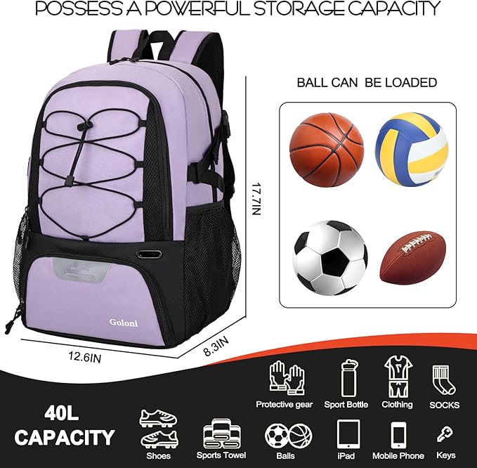 Goloni Basketball Backpack,Large Sports Bag with Ball Compartment & Shoe Compartment,Basketball Bag Fit Volleyball, soccer,Gym