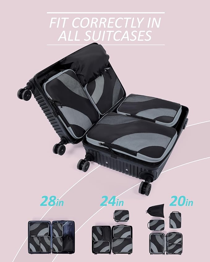 BAGSMART Compression Packing Cubes, 6 Set/4 Set/2 Set Travel Packing Cubes for Carry on Suitcases, Compression Suitcase Organizers Bag Set & Travel Cubes for Luggage, Lightweight Packing Organizers