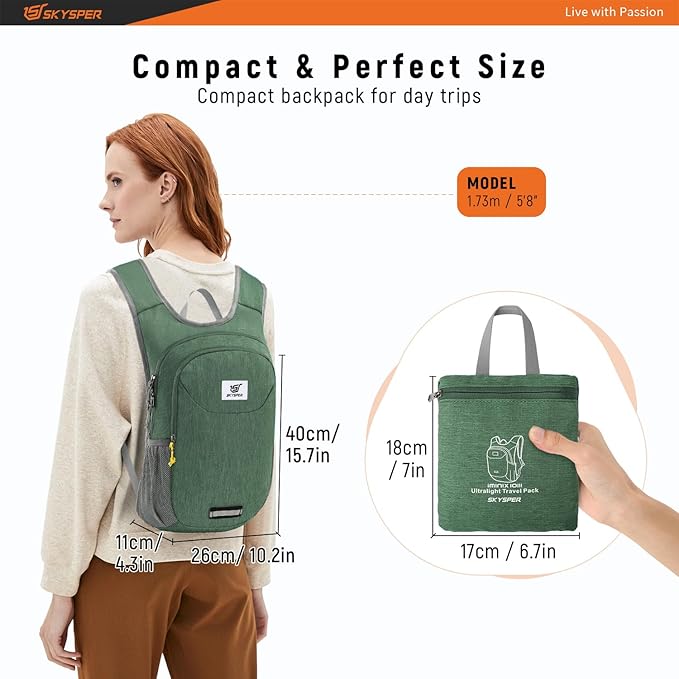 SKYSPER Small Hiking Backpack 10L Packable Lightweight Back Pack Foldable Travel Daypack for Women Men | Packable, Lightweight, Back Pack, Foldable, Travel Daypack