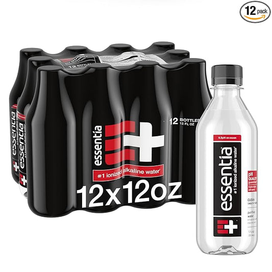 Essentia Water LLC; Ionized Alkaline Bottled Water; 99.9% Pure; 9.5 pH or Higher; Consistent Quality in Every BPA and Phthalate-Free Bottle; 12 Fl Oz (Pack of 12)