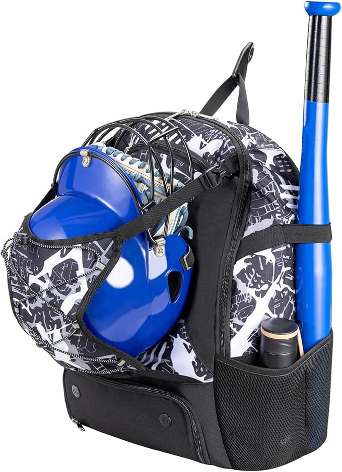 Youth Baseball Bag, Softball Bat Bag for Girls Boys & Adults, Kids Tball Backpack with Shoes Compartment, Large Capacity Equipment Backpack
