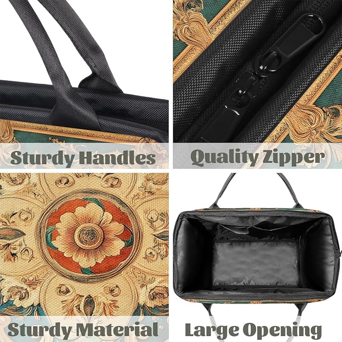 Travel Duffle Bag, Mandala Carpet Flowers Overnight Weekender Tote Bag for Women Men Waterproof Carry On Luggage with Zipper Lightweight Sport Gym Bag for Traveling Yoga Camping Traveling Gifts