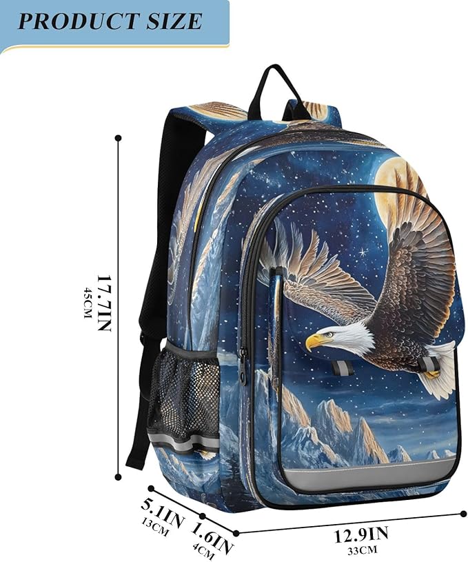 ALAZA Bald Eagle Wings American Moon Laptop Backpack Purse for Women Men School Bag 17 Inch Bookbag Student Boys Girls Travel Casual Daypack