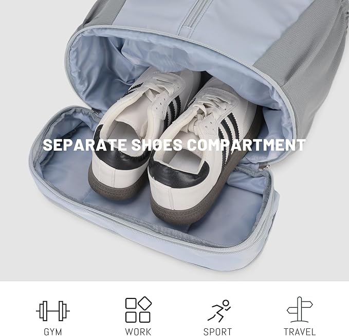 mygreen Gym Drawstring Backpack with Shoe Compartment – Waterproof Sports Bag, Lightweight & Breathable for Gym, Travel, Yoga | Large Capacity, Foldable Design Grey