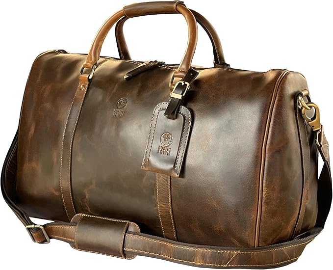 Leather Holdall Bags for Men - Travel Overnight Duffle - Weekend Carry On Suitcase - Underseat Flight Cabin Duffel Bag, Brown, L, Mens leather weekend bag