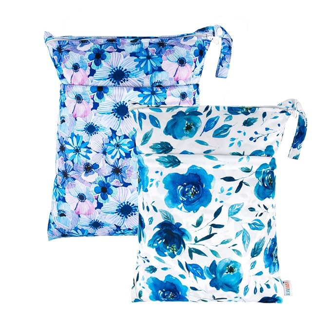 ALVABABY 2pcs Cloth Diaper Wet Dry Bags Waterproof Reusable with Two Zippered Pockets Travel Beach Pool Daycare Soiled Baby Items Yoga Gym Bag for Swimsuits or Wet Clothes L41104