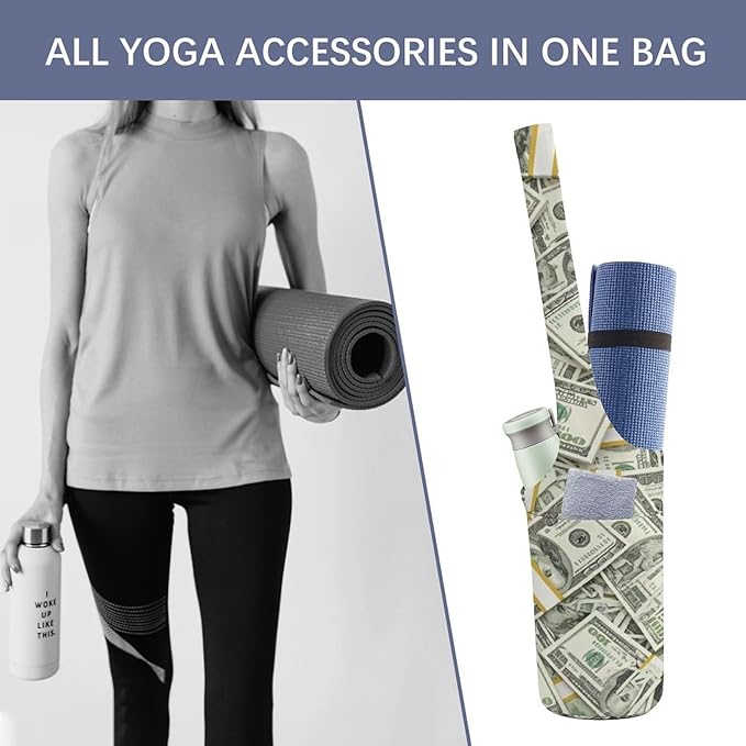 Aiyoolee Single Shoulder Yoga Mat Carrier Bag Portable Spacious with Pocket for Yoga Gym Fitness Travel