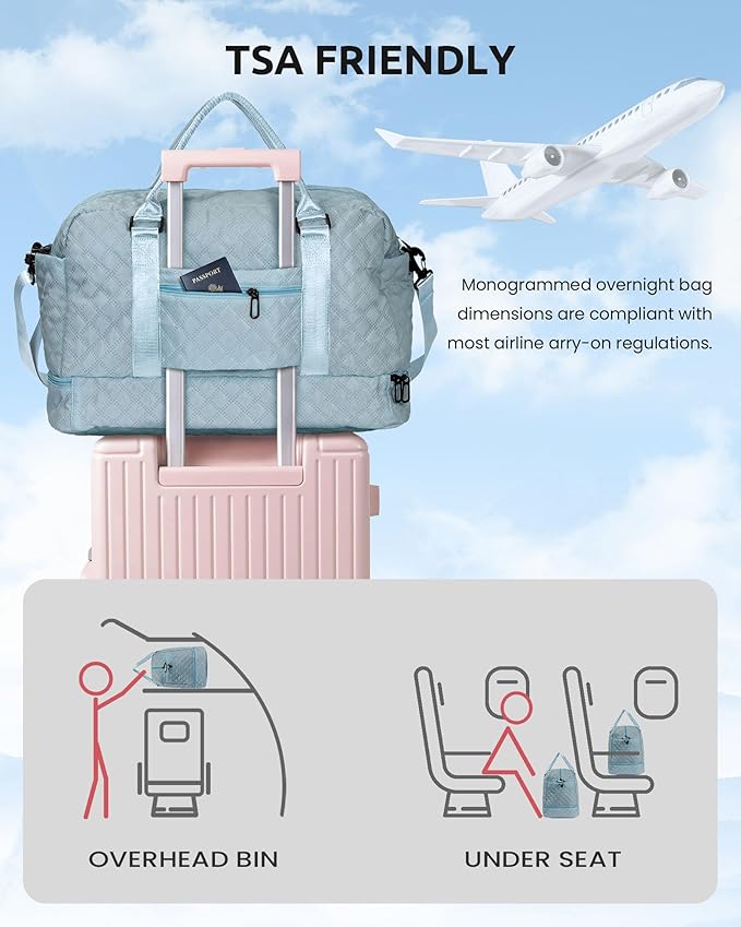 Gifts for Mom-Initial Duffle Bag with Shoe Compartment, Personalized Weekender Bag, Monogram Overnight Bag, Letter Travel Bag with Makeup Bag，Personalized Gifts Idea for Women Her (Letter F)