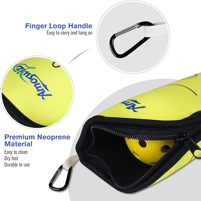 Pickleball Ball Holder - 1 Pc Pickle Ball Storage Bag, Portable Tennis Pouch with Hook for Fence, Premium Neoprene Material Bottle Holder, Pickleball Accessory Black Red Green Yellow Color
