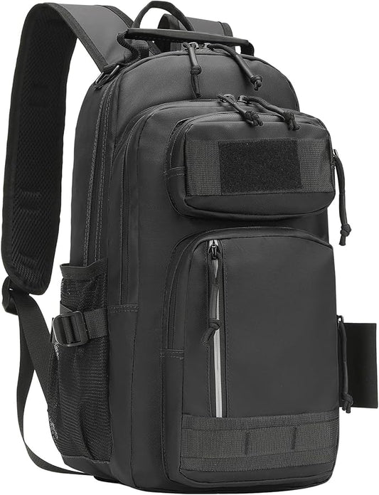 35L Fishing Backpack with Rod Holder, Waterproof Tackle Sling Crossbody Bag with Multi Pocket for Fishing Camping Hunting Hiking, Black