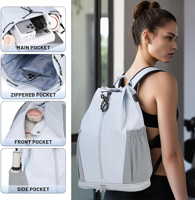 mygreen Gym Drawstring Backpack with Shoe Compartment – Waterproof Sports Bag, Lightweight & Breathable for Gym, Travel, Yoga | Large Capacity, Foldable Design Purple