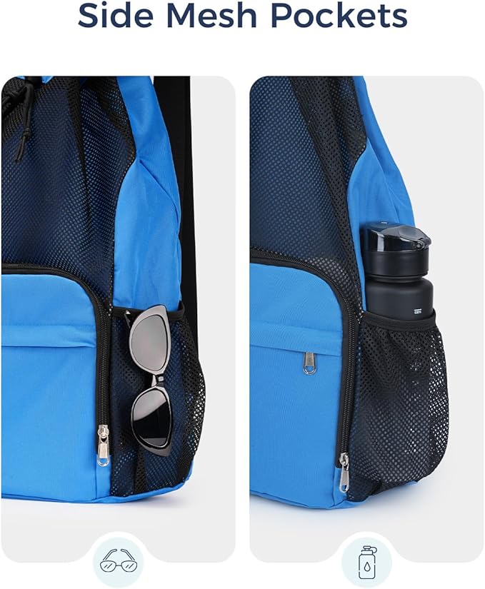 Drawstring Backpack Sports Gym Bag with Wet Pocket Swim Bag Mesh Drawstring Backpack with Shoe Compartment Beach Sackpack for Swimming, Workout Gear (Navy Blue)