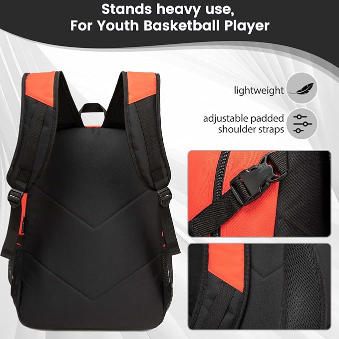 Basketball Backpack - Large Sports Equipment Bag with Ball Holder & Shoe Compartment for Basketball. (red)