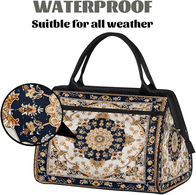 Travel Duffle Bag, Mandala Carpet Flower Overnight Weekender Tote Bag for Women Men Waterproof Carry On Luggage with Zipper Lightweight Sport Gym Bag for Traveling Yoga Camping Traveling Gifts