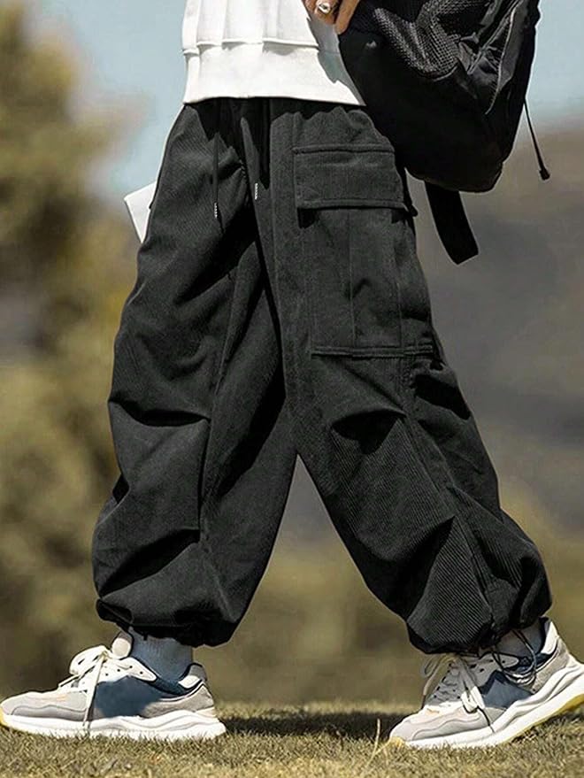 ZAFUL Men's Parachute Pants Casual Baggy Cargo Drawstring Trouser