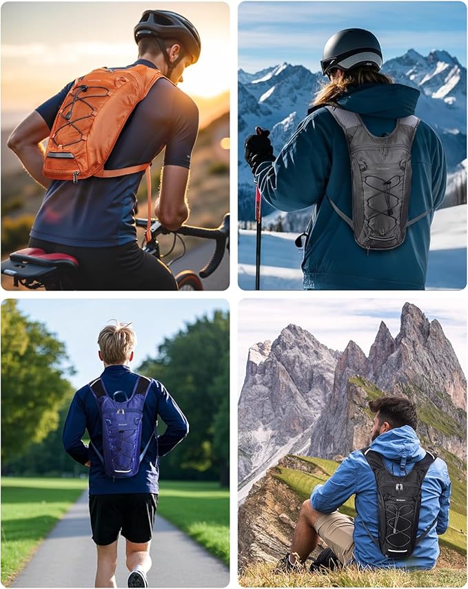 Blue Quartz Hydration Backpack with 2L Water Bladder, Hiking Water Backpack for Women Men, Lightweight Cycling Daypack with Phone Pocket & Helmet Net Bag, Hydration Pack for Biking, Running, Skiing
