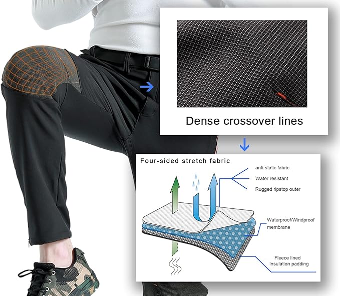 Gash Hao Mens Snow Ski Waterproof Softshell Snowboard Pants Outdoor Hiking Fleece Lined Zipper Bottom Leg