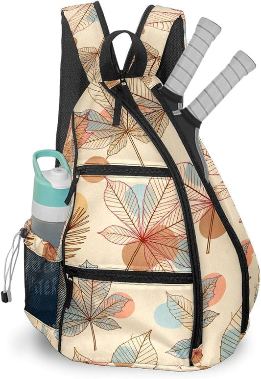 Pickleball Bag Fall Maple Leaves Pickle Ball Backpack for Women Men Premium Lightweight Crossbody Sling Bag Sports Backpack for Pickleball Paddle Tennis