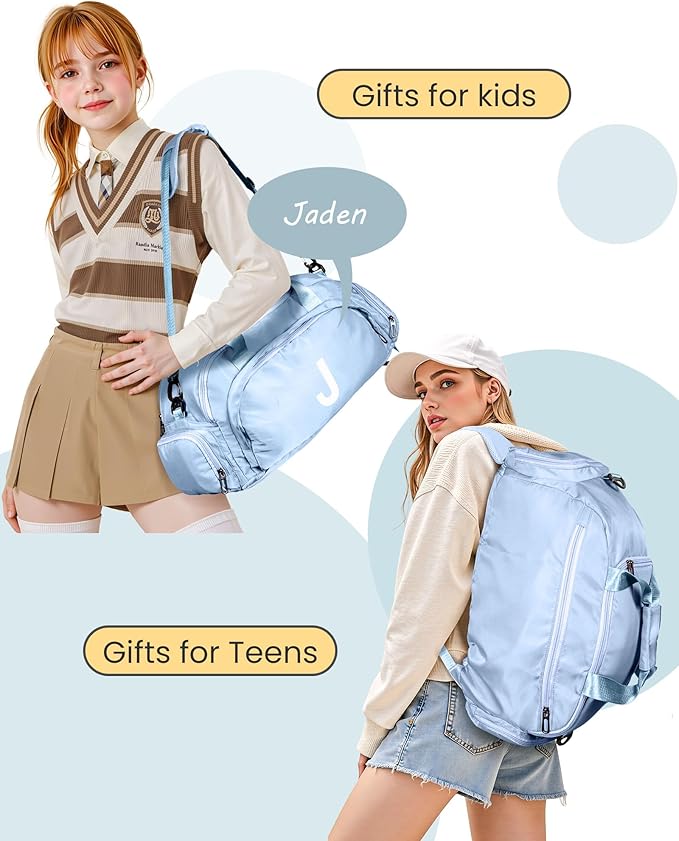 13 14 15 16 17 18 Year Old Girl Birthday Gifts, Initial Gym Bags with Shoe Compartment, Dance Bag for Girls, Monogram Kid Overnight Bags, Festival Gift for Daughter Granddaughter (Letter S)