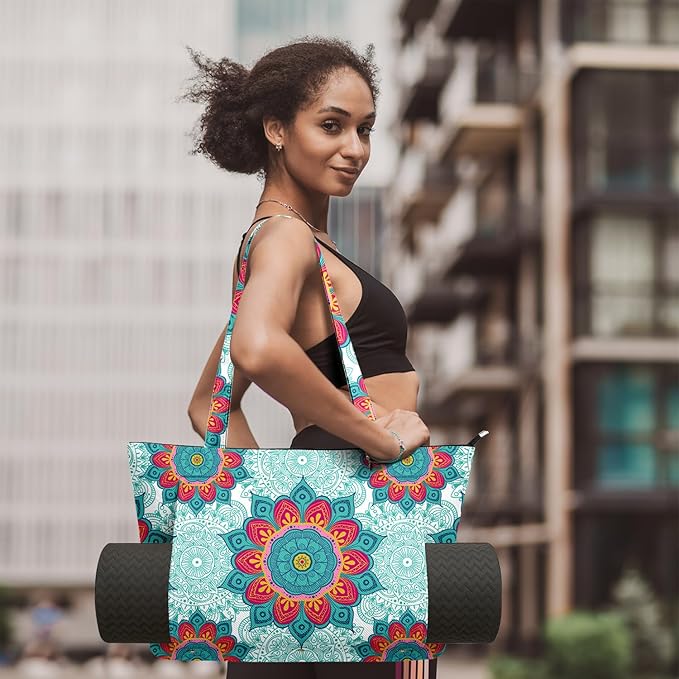 Adalore Women's Yoga Bag with Yoga Mat Carrier - Large Mat Pocket Fitness Tote for Pilates, Gym, Travel, Office & Beach