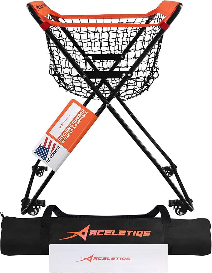 ACELETIQS Baseball Softball Portable Batting Practice Ball Caddy, Use During Training and Drills, Save Your Back No More Bending, Holds up to 60 Baseballs, Instant Setup