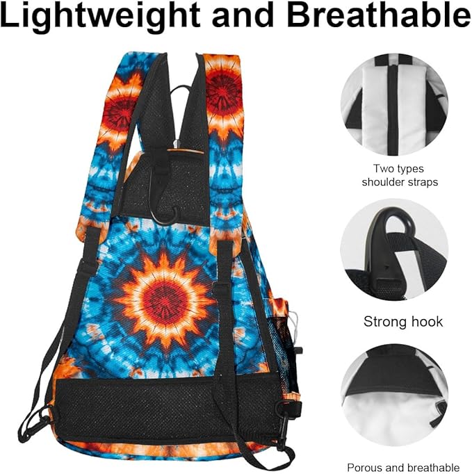 Pickleball Bag Blue Orange Tie Dye Pickle Ball Backpack for Women Men Premium Lightweight Crossbody Sling Bag Sports Backpack for Pickleball Paddle Tennis